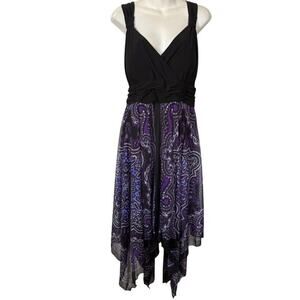 Olivia Matthews Women Purple Black Sharkbite Hem V-Neck Midi Dress Whimsigoth 3X